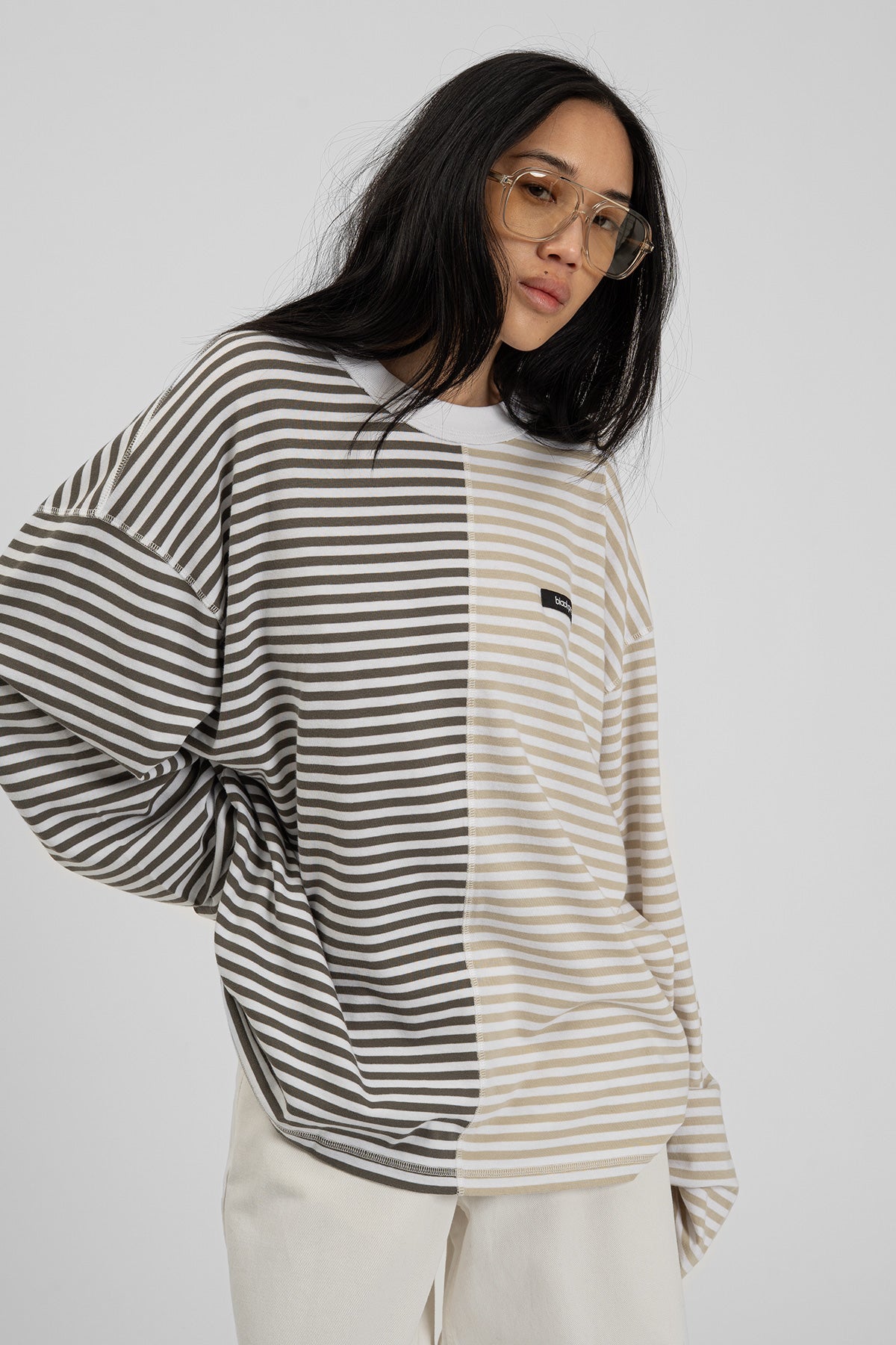 bp ICONIC 003 Long Tee Pistachio Striped